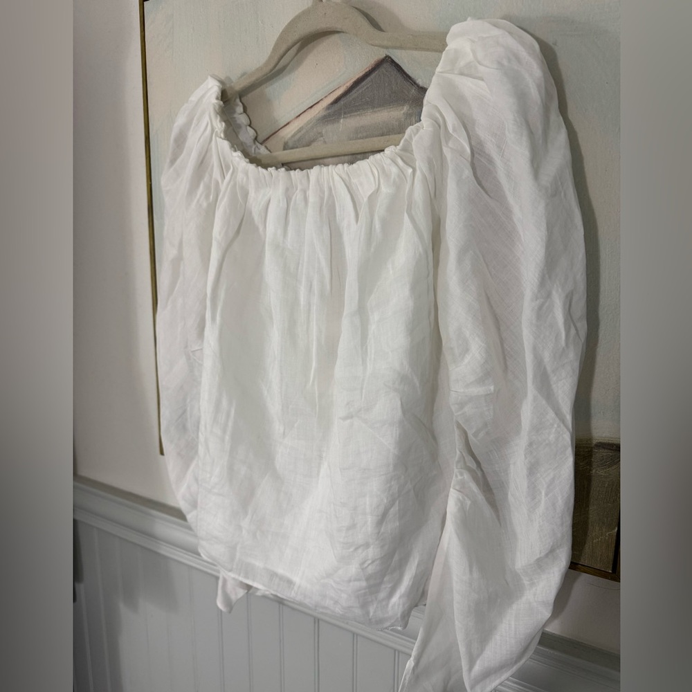 FRAME White Ramie Off the Shoulder Billow Top Size S/P NWT - Picture 5 of 7